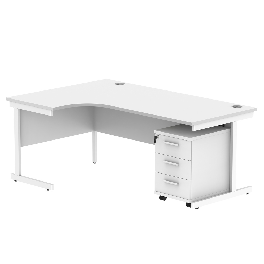 Single Upright Left Hand Radial Desk + 3 Drawer Mobile Under Desk Pedestal (FSC) | 1800 X 1200 | Arctic White/White