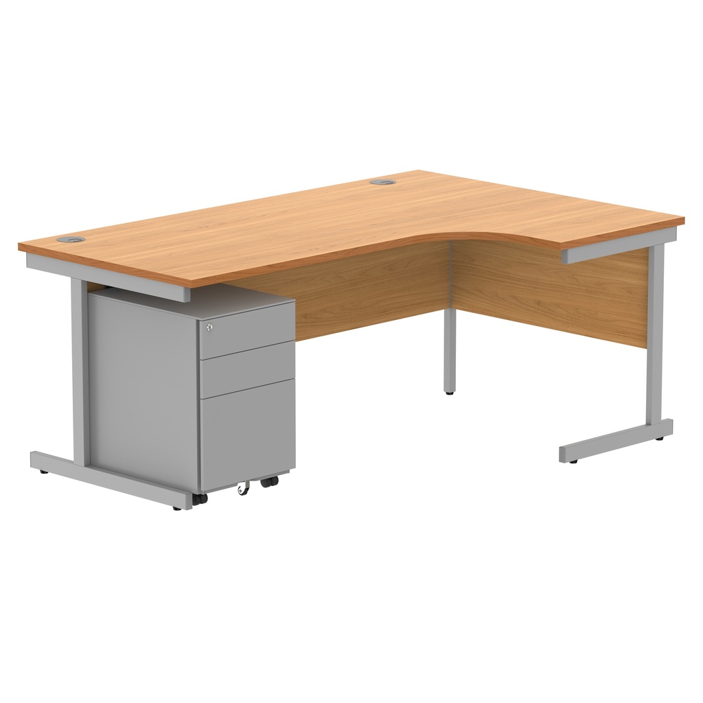 CORE Single Upright Right Hand Radial Desk + Under Desk Steel Pedestal 3 Drawers (FSC) | 1800 X 1200 | Norwegian Beech/Silver