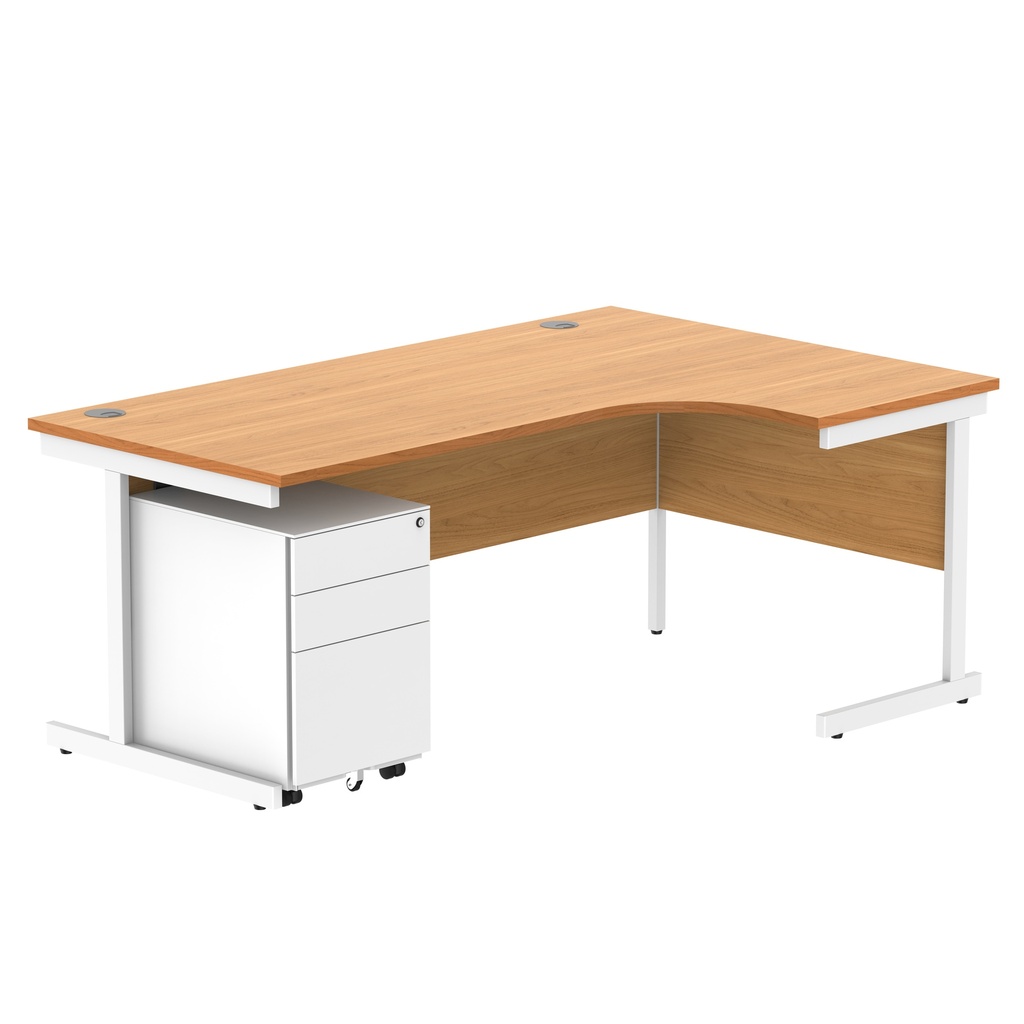 CORE Single Upright Right Hand Radial Desk + Under Desk Steel Pedestal 3 Drawers (FSC) | 1800 X 1200 | Norwegian Beech/White