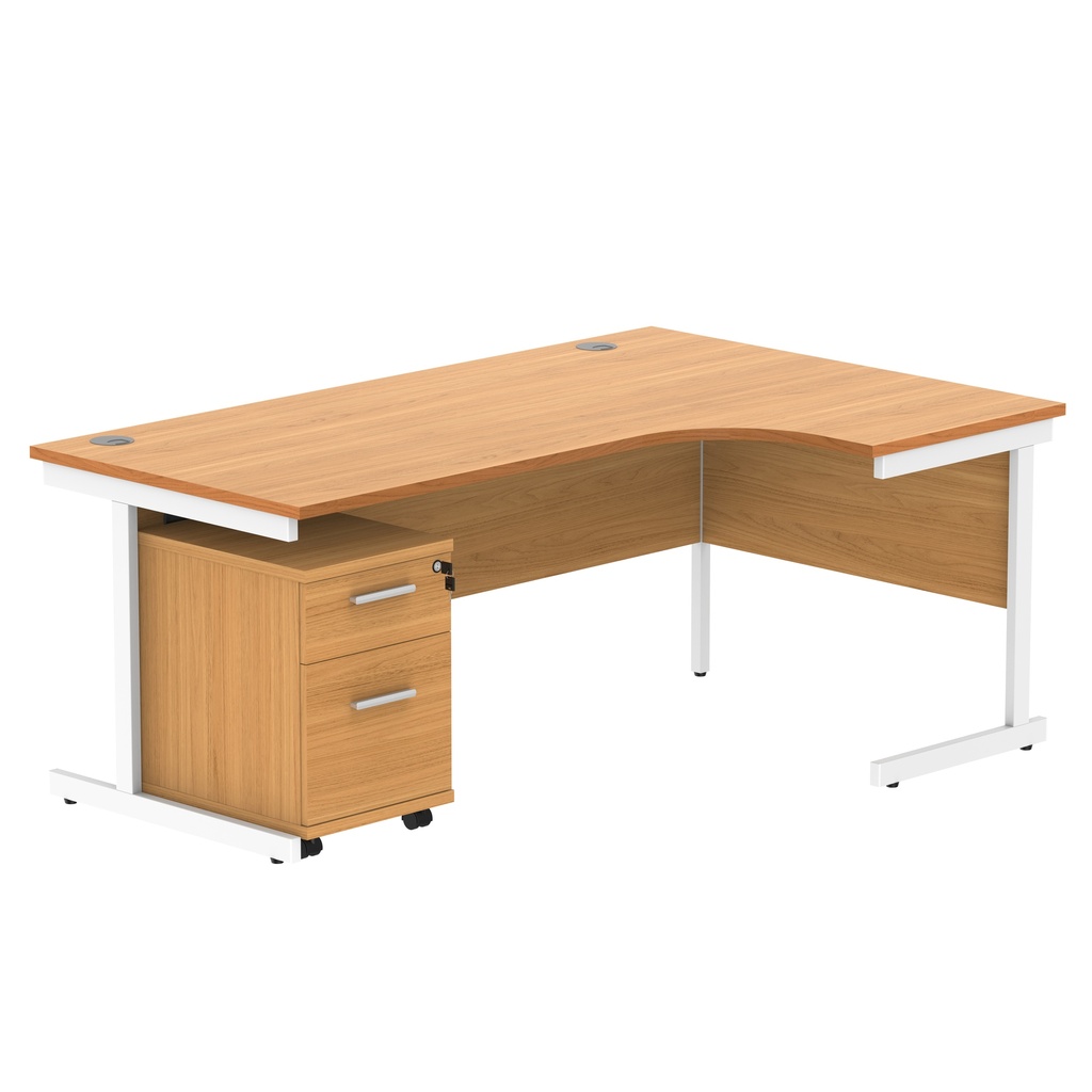 Single Upright Right Hand Radial Desk + 2 Drawer Mobile Under Desk Pedestal (FSC) | 1800 X 1200 | Norwegian Beech/White