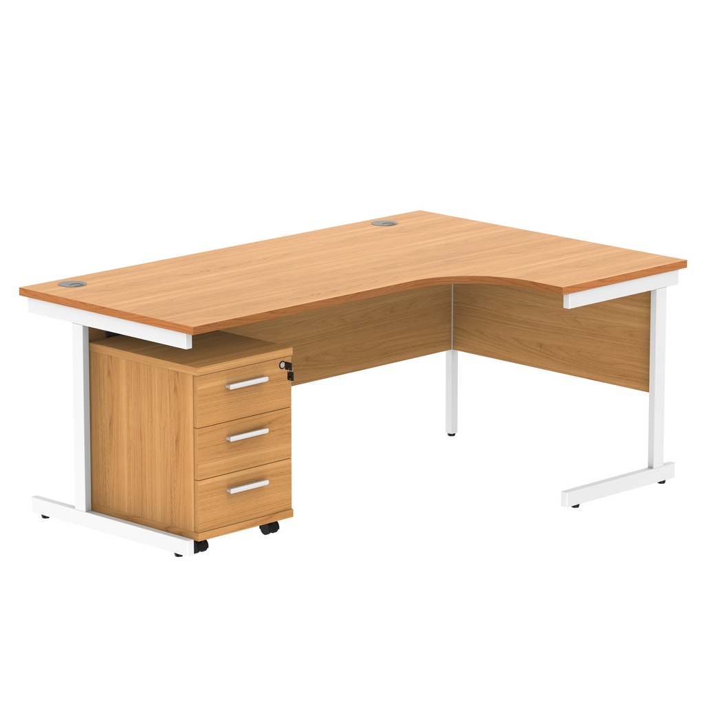 Single Upright Right Hand Radial Desk + 3 Drawer Mobile Under Desk Pedestal (FSC) | 1800 X 1200 | Norwegian Beech/White