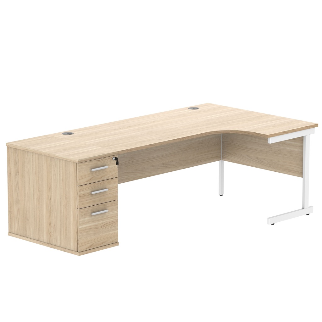 Single Upright Right Hand Radial Desk + Desk High Pedestal (FSC) | 800mm Deep Pedestal | 1800 X 1200 | Canadian Oak/White