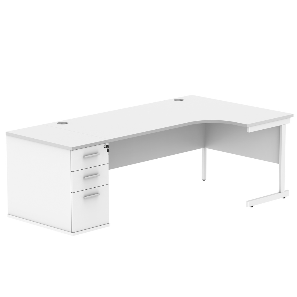 Single Upright Right Hand Radial Desk + Desk High Pedestal (FSC) | 800mm Deep Pedestal | 1800 X 1200 | Arctic White/White