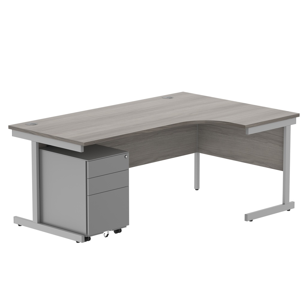 CORE Single Upright Right Hand Radial Desk + Under Desk Steel Pedestal 3 Drawers (FSC) | 1800 X 1200 | Alaskan Grey Oak/Silver