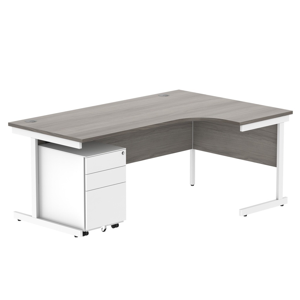 CORE Single Upright Right Hand Radial Desk + Under Desk Steel Pedestal 3 Drawers (FSC) | 1800 X 1200 | Alaskan Grey Oak/White