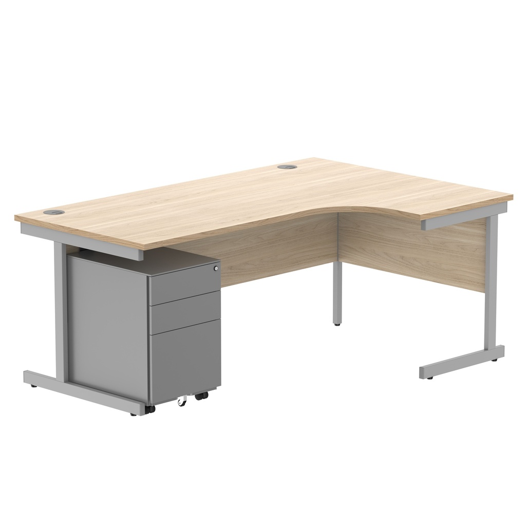 CORE Single Upright Right Hand Radial Desk + Under Desk Steel Pedestal 3 Drawers (FSC) | 1800 X 1200 | Canadian Oak/Silver