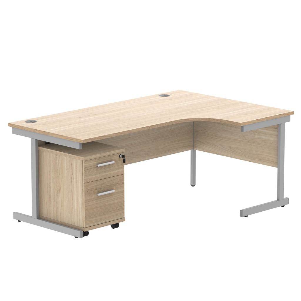Single Upright Right Hand Radial Desk + 2 Drawer Mobile Under Desk Pedestal (FSC) | 1800 X 1200 | Canadian Oak/Silver