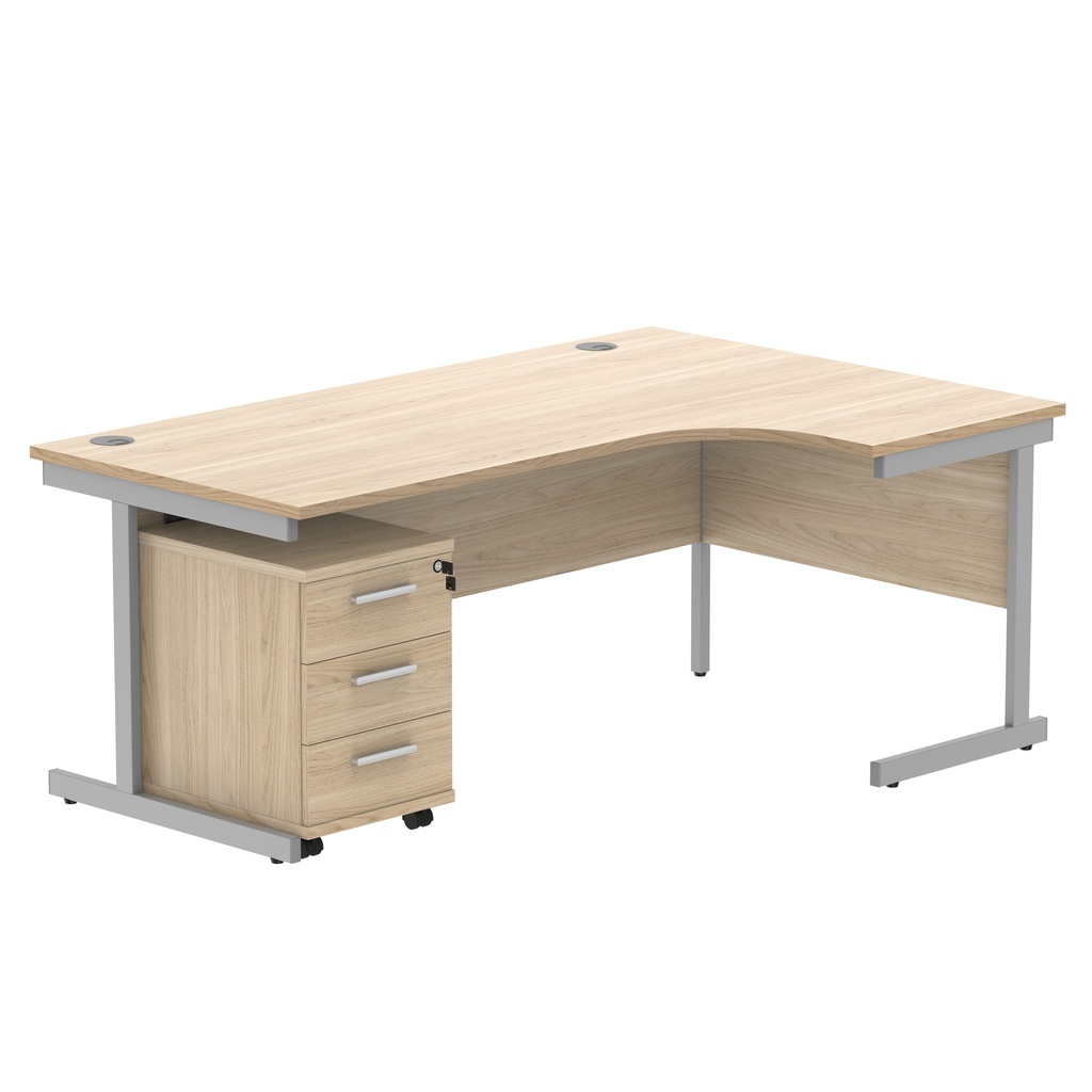 Single Upright Right Hand Radial Desk + 3 Drawer Mobile Under Desk Pedestal (FSC) | 1800 X 1200 | Canadian Oak/Silver