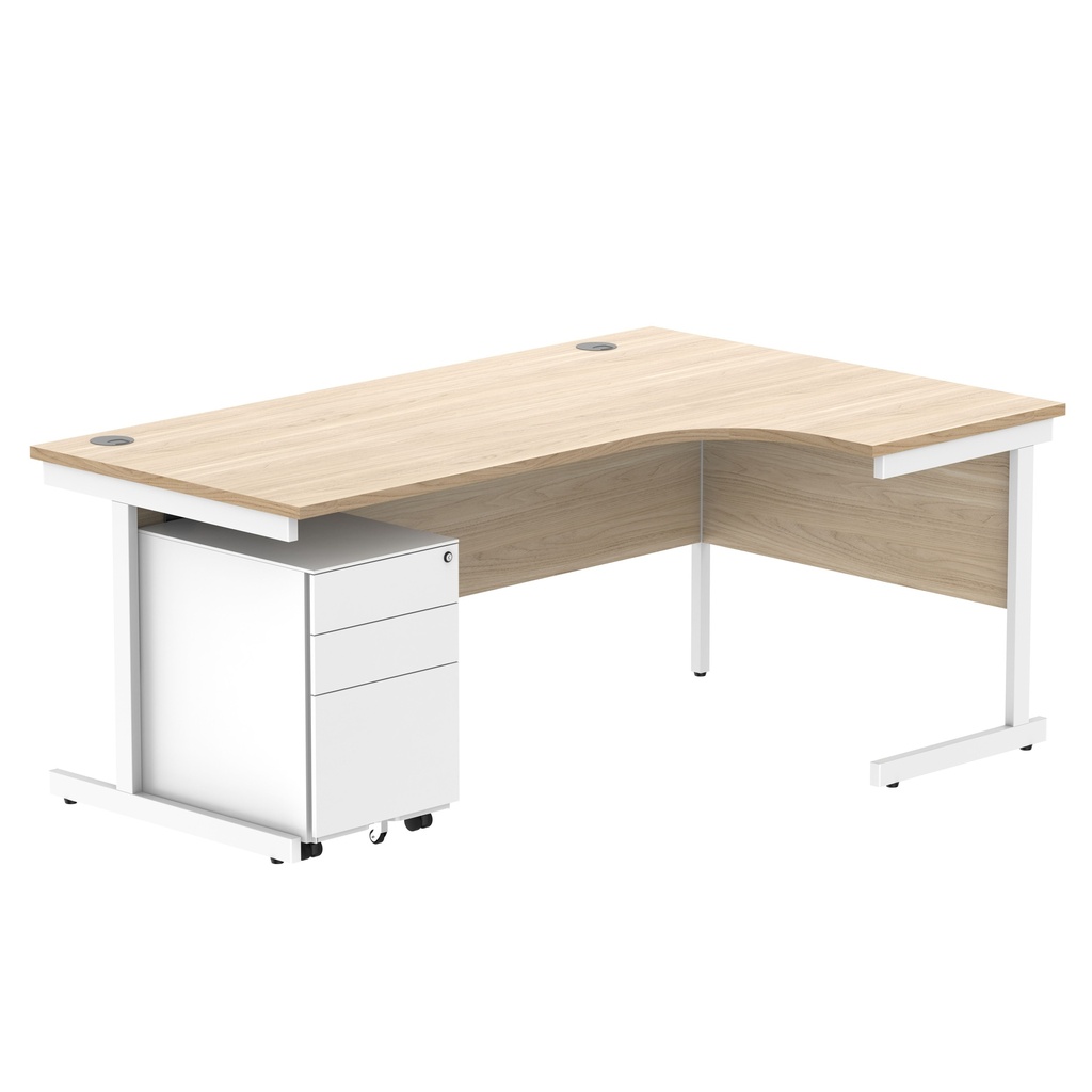 CORE Single Upright Right Hand Radial Desk + Under Desk Steel Pedestal 3 Drawers (FSC) | 1800 X 1200 | Canadian Oak/White
