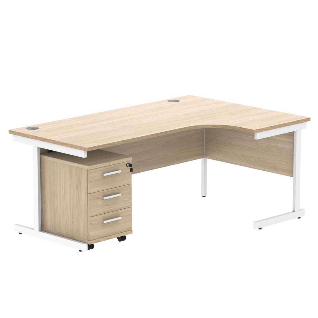 Single Upright Right Hand Radial Desk + 3 Drawer Mobile Under Desk Pedestal (FSC) | 1800 X 1200 | Canadian Oak/White