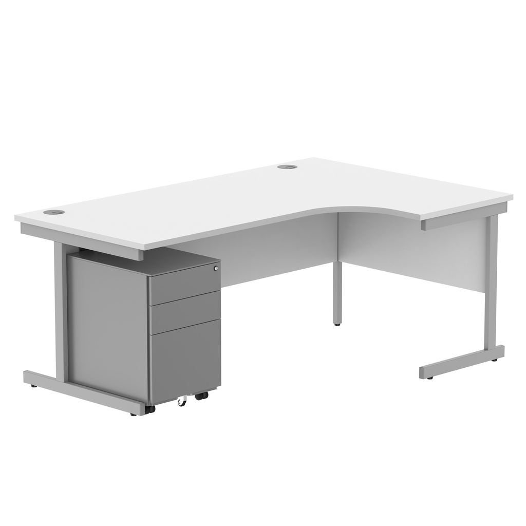 CORE Single Upright Right Hand Radial Desk + Under Desk Steel Pedestal 3 Drawers (FSC) | 1800 X 1200 | Arctic White/Silver