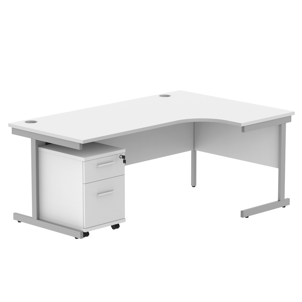 Single Upright Right Hand Radial Desk + 2 Drawer Mobile Under Desk Pedestal (FSC) | 1800 X 1200 | Arctic White/Silver
