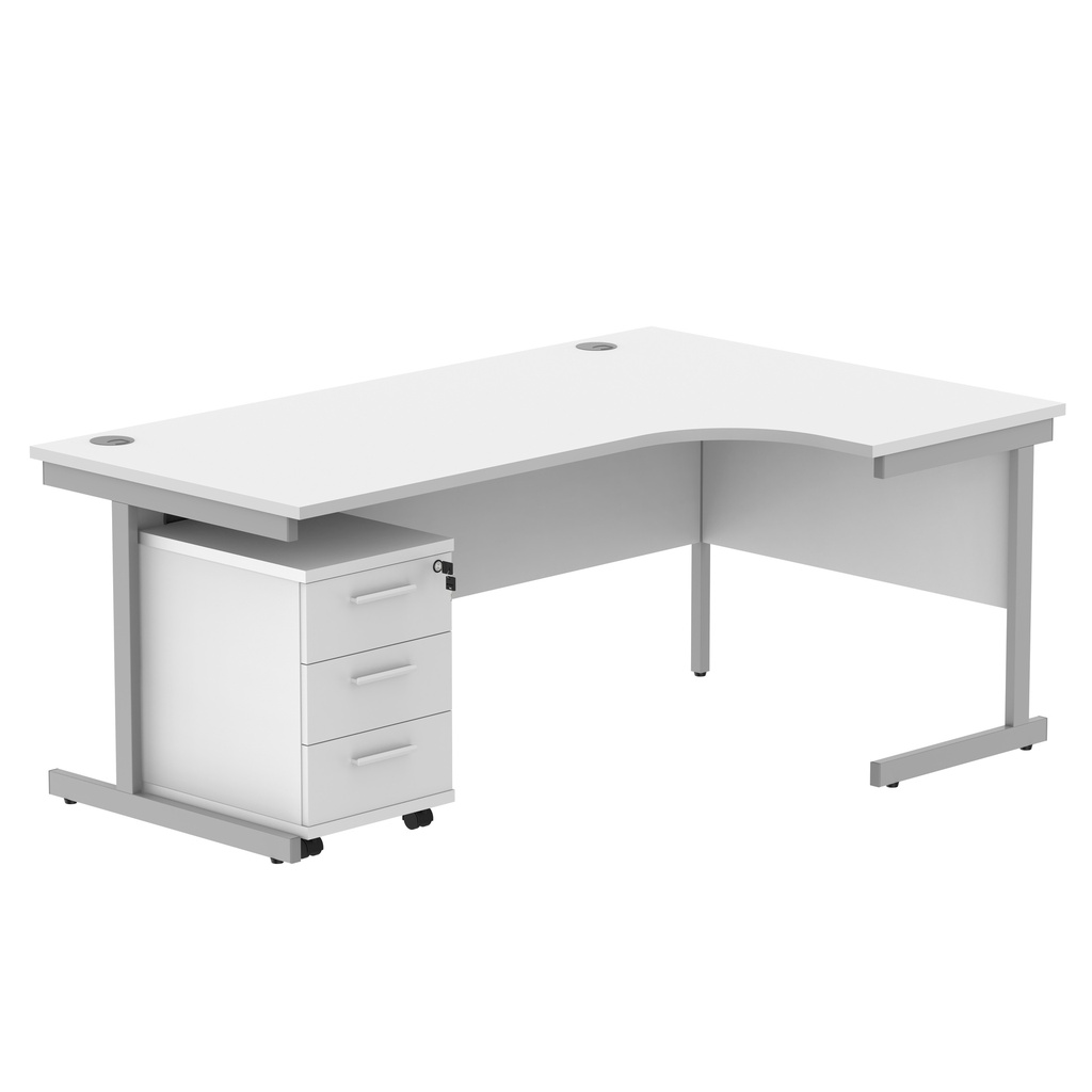 Single Upright Right Hand Radial Desk + 3 Drawer Mobile Under Desk Pedestal (FSC) | 1800 X 1200 | Arctic White/Silver