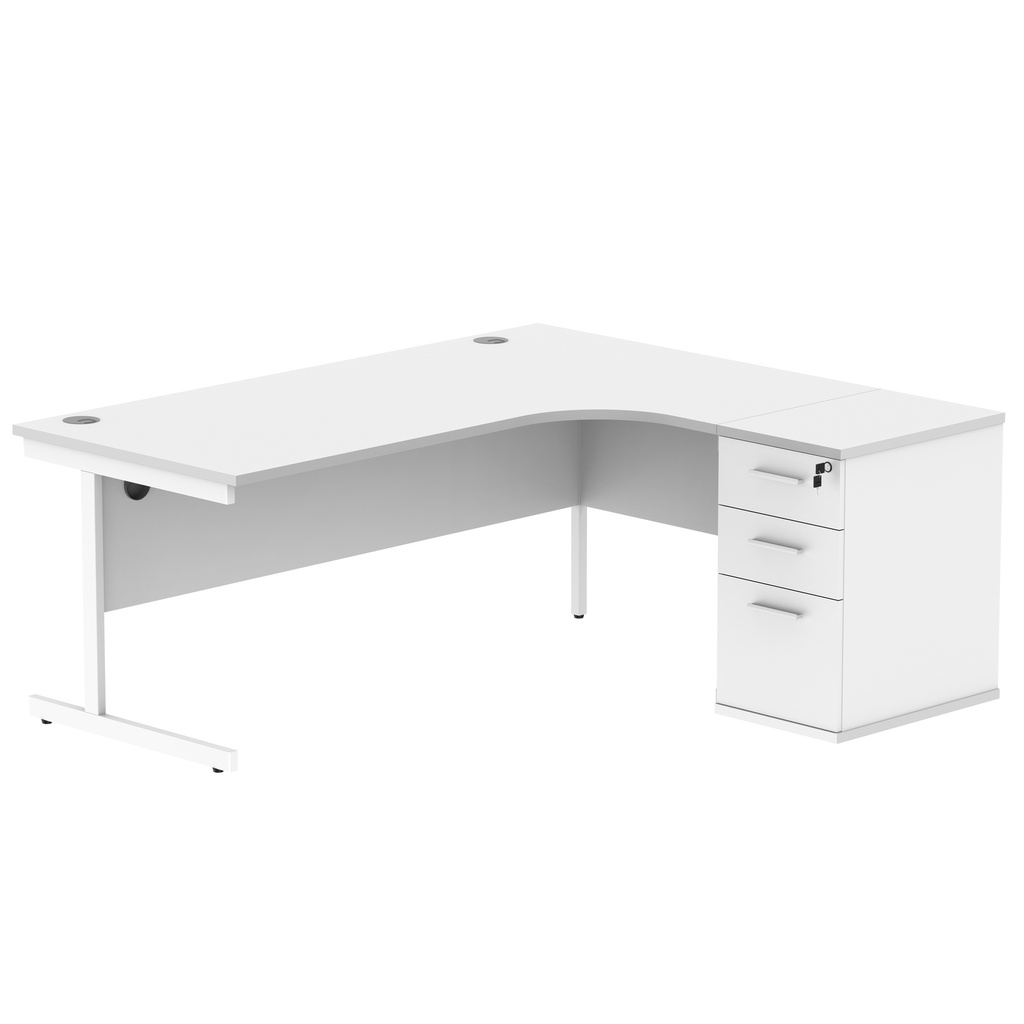 Single Upright Right Hand Radial Desk + Desk High Pedestal (FSC) | 600mm Deep Pedestal | 1800 X 1200 | Arctic White/White