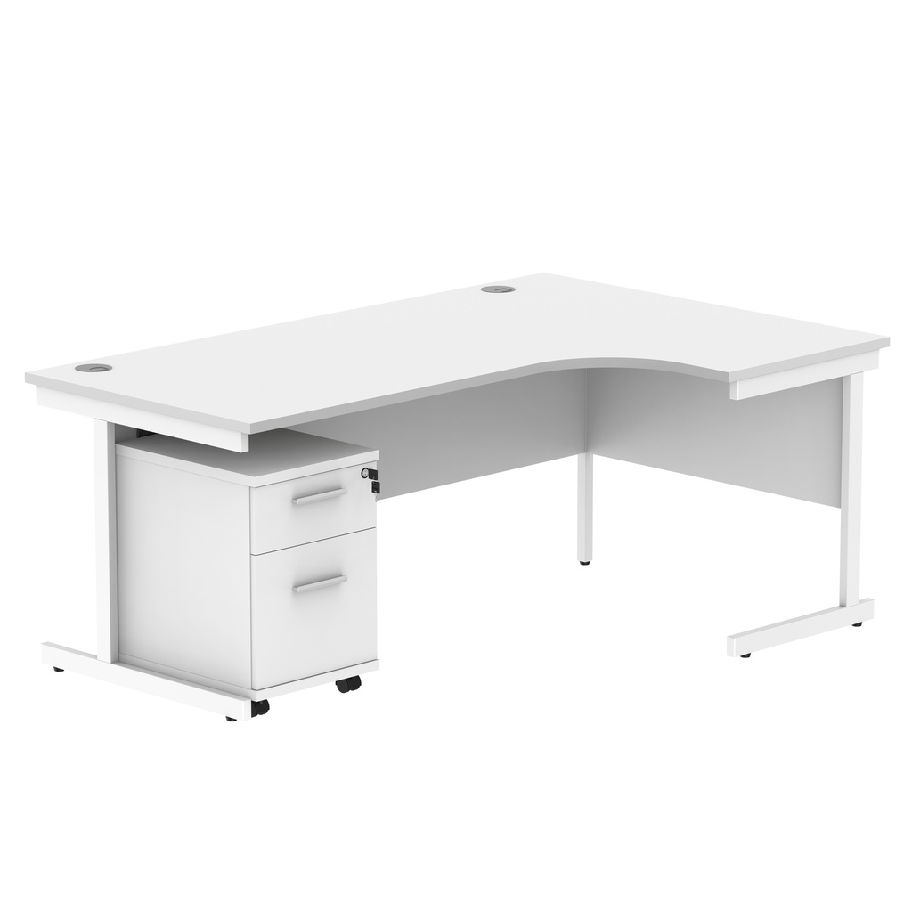 Single Upright Right Hand Radial Desk + 2 Drawer Mobile Under Desk Pedestal (FSC) | 1800 X 1200 | Arctic White/White