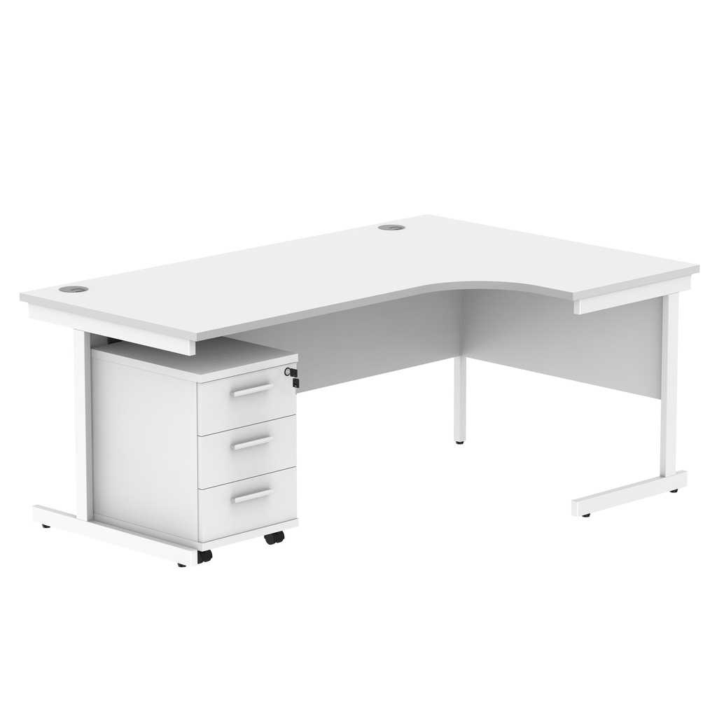 Single Upright Right Hand Radial Desk + 3 Drawer Mobile Under Desk Pedestal (FSC) | 1800 X 1200 | Arctic White/White