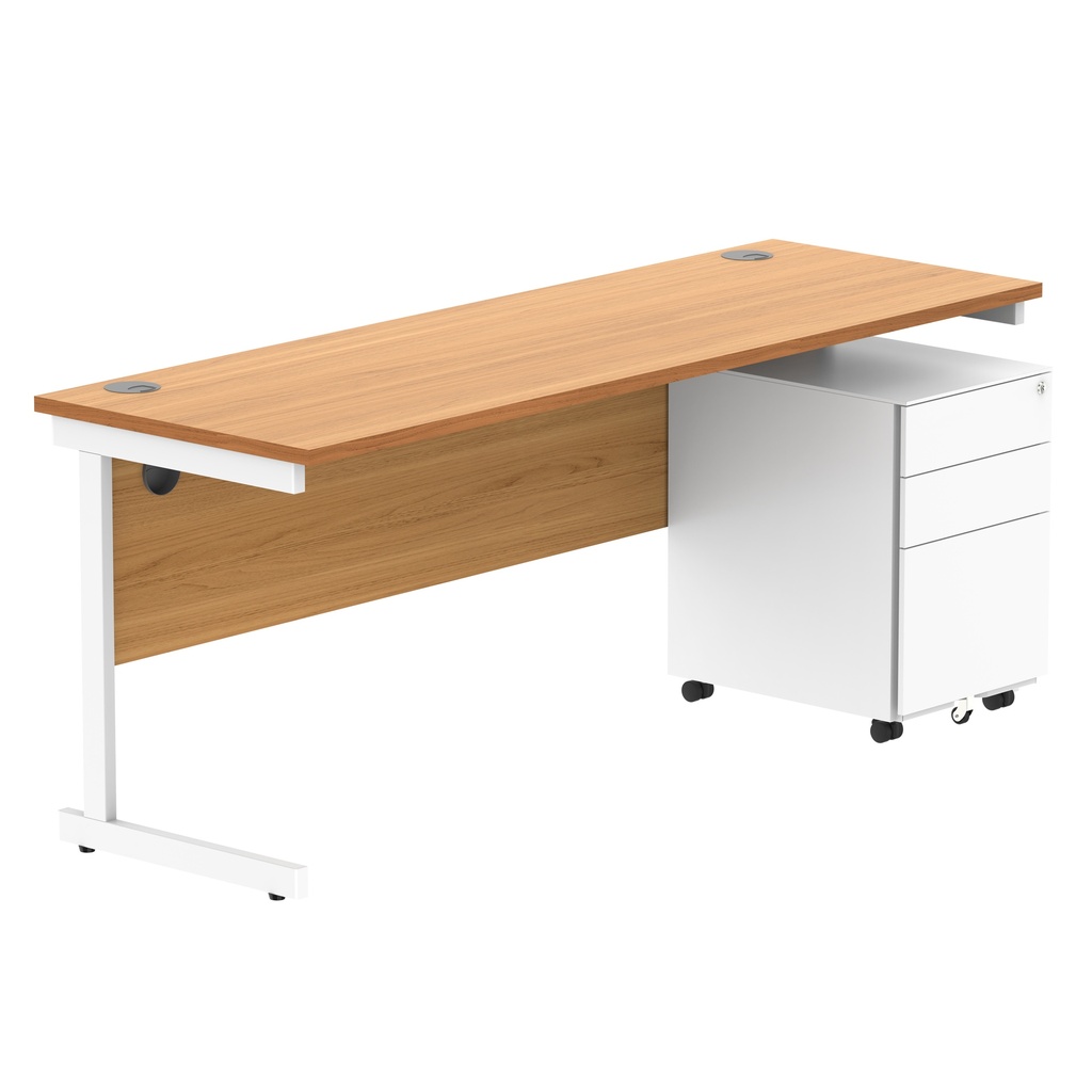 CORE Single Upright Rectangular Desk + Under Desk Steel Pedestal 3 Drawers (FSC) | 1800 X 600 | Norwegian Beech/White