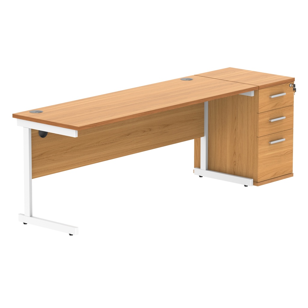 Single Upright Rectangular Desk + Desk High Pedestal (FSC) | 1800 X 600 | Norwegian Beech/White