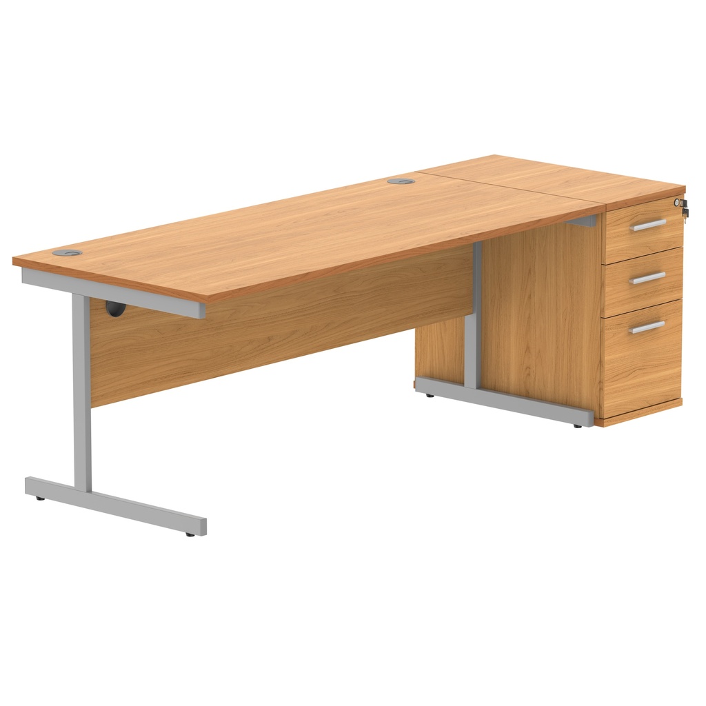 Single Upright Rectangular Desk + Desk High Pedestal (FSC) | 1800 X 800 | Norwegian Beech/Silver