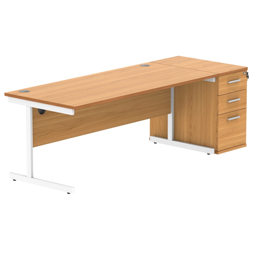 Single Upright Rectangular Desk + Desk High Pedestal (FSC) | 1800 X 800 | Norwegian Beech/White