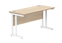 [CORE1460DUOKWH] Office Rectangular Desk With Steel Double Upright Cantilever Frame (FSC) | 1400X600 | Canadian Oak/White