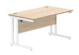 [CORE1480DUOKWH] Office Rectangular Desk With Steel Double Upright Cantilever Frame (FSC) | 1400X800 | Canadian Oak/White