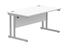 [CORE1480DUWHTSV] Office Rectangular Desk With Steel Double Upright Cantilever Frame (FSC) | 1400X800 | Arctic White/Silver