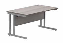 [CORE1480DUGOAKSV] Office Rectangular Desk With Steel Double Upright Cantilever Frame (FSC) | 1400X800 | Alaskan Grey Oak/Silver
