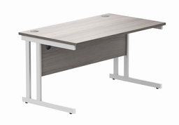[CORE1480DUGOAKWH] Office Rectangular Desk With Steel Double Upright Cantilever Frame (FSC) | 1400X800 | Alaskan Grey Oak/White