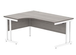 [CORE1612LHDUGOAKWH] Office Left Hand Corner Desk With Steel Double Upright Cantilever Frame (FSC) | 1600X1200 | Alaskan Grey Oak/White
