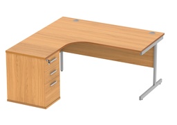 [COREBUNSU1612LBCHSV] Single Upright Left Hand Radial Desk + Desk High Pedestal (FSC) | 600mm Deep Pedestal | 1600 X 1200 | Norwegian Beech/Silver