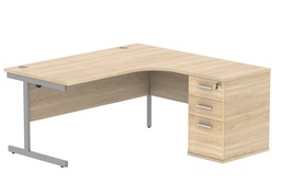 [COREBUNSU1612ROKSV] Single Upright Right Hand Radial Desk + Desk High Pedestal (FSC) | 600mm Deep Pedestal | 1600 X 1200 | Canadian Oak/Silver