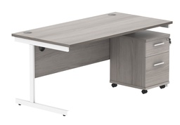 [COREBUNSU1680GOAKWH2] Single Upright Rectangular Desk + 2 Drawer Mobile Under Desk Pedestal (FSC) | 1600 X 800 | Alaskan Grey Oak/White