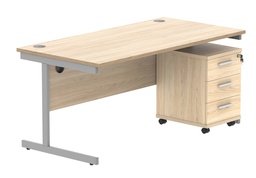 [COREBUNSU1680OKSV3] Single Upright Rectangular Desk + 3 Drawer Mobile Under Desk Pedestal (FSC) | 1600 X 800 | Canadian Oak/Silver