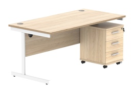 [COREBUNSU1680OKWH3] Single Upright Rectangular Desk + 3 Drawer Mobile Under Desk Pedestal (FSC) | 1600 X 800 | Canadian Oak/White
