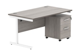 [COREBUNSU1480GOAKWH2] Single Upright Rectangular Desk + 2 Drawer Mobile Under Desk Pedestal (FSC) | 1400 X 800 | Alaskan Grey Oak/White