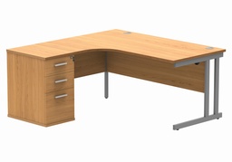[COREBUNDU1612LBCHSV] Double Upright Left Hand Radial Desk + Desk High Pedestal (FSC) | 600mm Deep Pedestal | 1600X1200 | Norwegian Beech/Silver