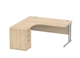 [COREBUNDU1612LOKSV] Double Upright Left Hand Radial Desk + Desk High Pedestal (FSC) | 600mm Deep Pedestal | 1600X1200 | Canadian Oak/Silver
