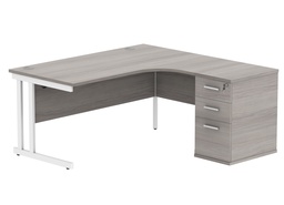 [COREBUNDU1612RGOAKWH] Double Upright Right Hand Radial Desk + Desk High Pedestal (FSC) | 600mm Deep Pedestal | 1600X1200 | Alaskan Grey Oak/White