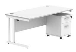 [COREBUNDU1680WHTWH2] Double Upright Rectangular Desk + 2 Drawer Mobile Under Desk Pedestal (FSC) | 1600X800 | Arctic White/White