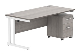 [COREBUNDU1680GOAKWH2] Double Upright Rectangular Desk + 2 Drawer Mobile Under Desk Pedestal (FSC) | 1600X800 | Alaskan Grey Oak/White