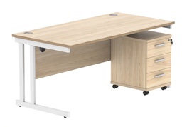 [COREBUNDU1680OKWH3] Double Upright Rectangular Desk + 3 Drawer Mobile Under Desk Pedestal (FSC) | 1600X800 | Canadian Oak/White