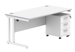 [COREBUNDU1680WHTWH3] Double Upright Rectangular Desk + 3 Drawer Mobile Under Desk Pedestal (FSC) | 1600X800 | Arctic White/White