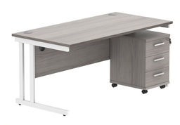 [COREBUNDU1680GOAKWH3] Double Upright Rectangular Desk + 3 Drawer Mobile Under Desk Pedestal (FSC) | 1600X800 | Alaskan Grey Oak/White