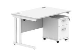[COREBUNDU1280WHTWH2] Double Upright Rectangular Desk + 2 Drawer Mobile Under Desk Pedestal (FSC) | 1200X800 | Arctic White/White