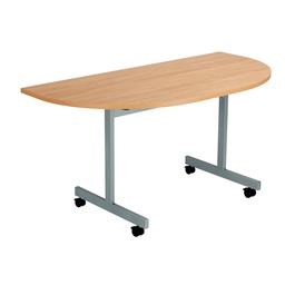 [OETT1470DENDSVBE] One Eighty D-End Tilting Table (FSC) | 1400 X 700 | Beech/Silver | 