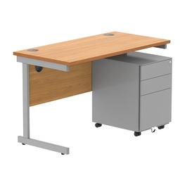 [COREBUNSU1260BCHSV+USMP3SV] CORE Single Upright Rectangular Desk + Under Desk Steel Pedestal 3 Drawers (FSC) | 1200 X 600 | Norwegian Beech/Silver