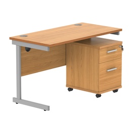 [COREBUNSU1260BCHSV2] Single Upright Rectangular Desk + 2 Drawer Mobile Under Desk Pedestal (FSC) | 1200 X 600 | Norwegian Beech/Silver