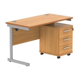 [COREBUNSU1260BCHSV3] Single Upright Rectangular Desk + 3 Drawer Mobile Under Desk Pedestal (FSC) | 1200 X 600 | Norwegian Beech/Silver