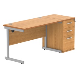 [COREBUNSU1260BCHSVDH] Single Upright Rectangular Desk + Desk High Pedestal (FSC) | 1200 X 600 | Norwegian Beech/Silver